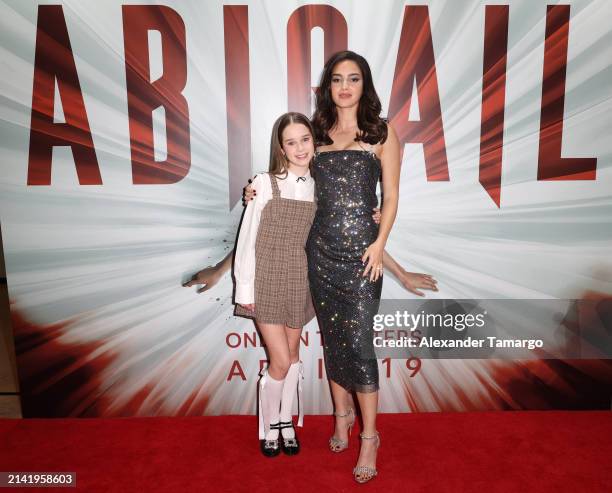 Actors Alisha Weir and Melissa Barrera are seen at the "Abigail" special screening at Silverspot Cinema - Downtown Miami on April 8, 2024 in Miami,...