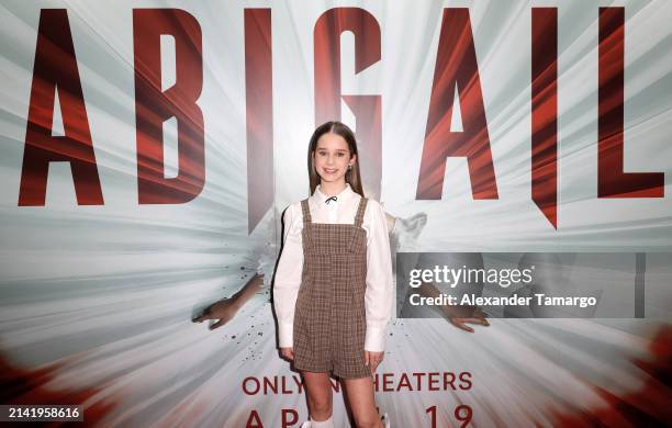 Actress Alisha Weir is seen at the "Abigail" special screening at Silverspot Cinema - Downtown Miami on April 8, 2024 in Miami, Florida.