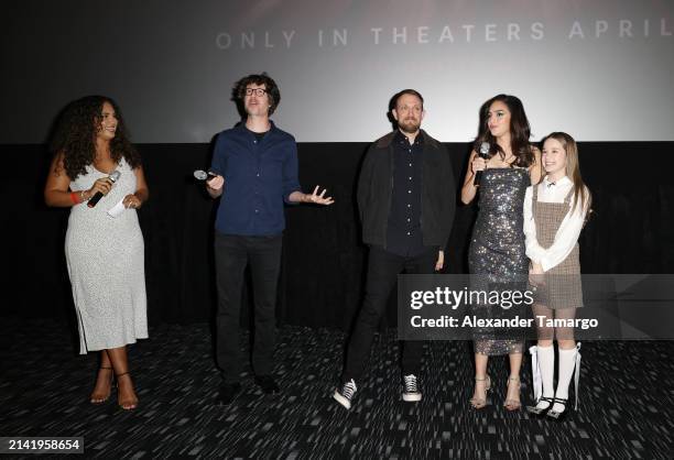 Tatiana Diaz, Tyler Gillett, Matt Bettinelli-Olpin, Melissa Barrera and Alisha Weir are seen at the "Abigail" special screening at Silverspot Cinema...