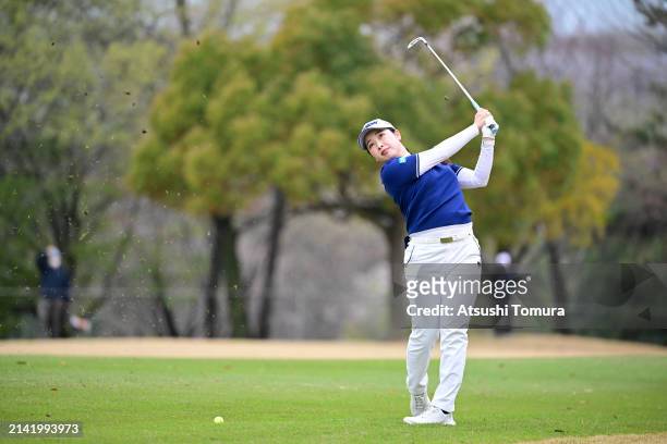 Sakura Koiwai of Japan hits her second shot on the 11th hole during the second round of Fujifilm Studio Alice Ladies Open at Ishizaka Golf Club on...