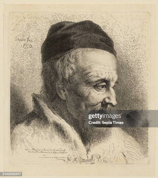 Georg Friedrich Schmidt , Portrait of a man with a cap, origin of the print: 1750, copperplate engraving and etching, sheet size: 17.2 x 15.5 cm, top...