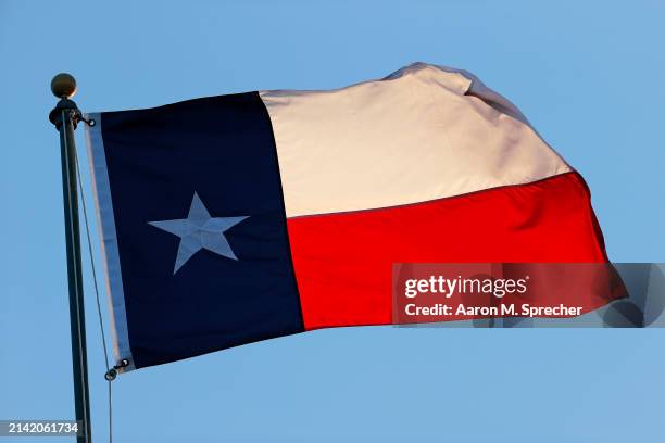Detail view of the Texas state flag in the wind on Day 8 of the U.S. Mens Clay Court Championships at River Oaks Country Club on April 5, 2024 in...