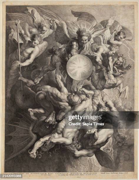Lucas Vorsterman Peter Paul Rubens , after, Archangel Michael fighting the renegade angels, print medium: 1621, copperplate engraving, sheet size:...