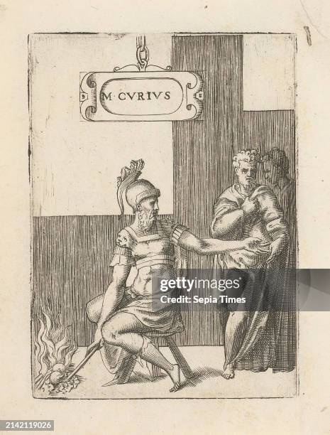 Giulio Bonasone , artist, Samnites who have come to imagine Manius Curius Dentatus, find him roasting turnips, origin of the print: c. 1555...