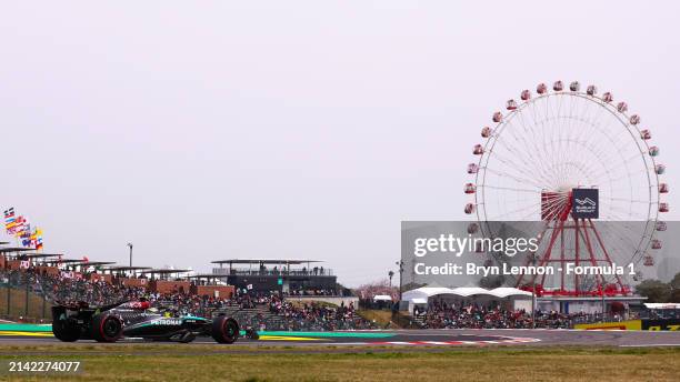 Lewis Hamilton of Great Britain driving the Mercedes AMG Petronas F1 Team W15 on track during final practice ahead of the F1 Grand Prix of Japan at...