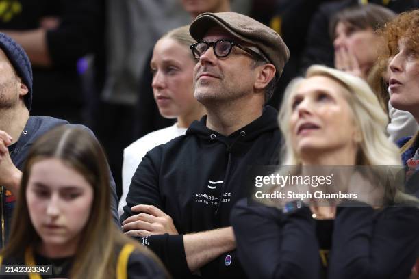 Jason Sudeikis looks on in the second half during the NCAA Women's Basketball Tournament Final Four semifinal game between the UConn Huskies and the...