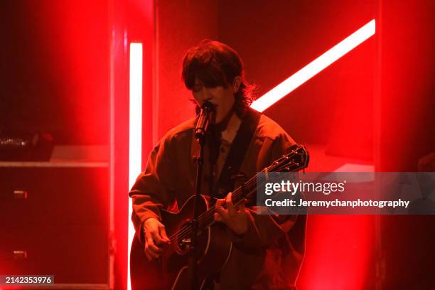 Sara Quin of Tegan And Sara performs at Oakville Centre for the Performing Arts on April 05, 2024 in Oakville, Ontario.