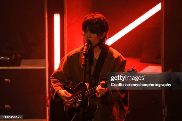 Sara Quin of Tegan And Sara performs at Oakville Centre for the Performing Arts on April 05, 2024 in Oakville, Ontario.