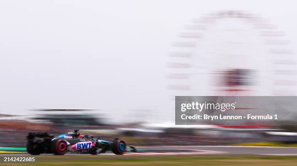 Esteban Ocon of France driving the Alpine F1 A524 Renault on track during final practice ahead of the F1 Grand Prix of Japan at Suzuka International...