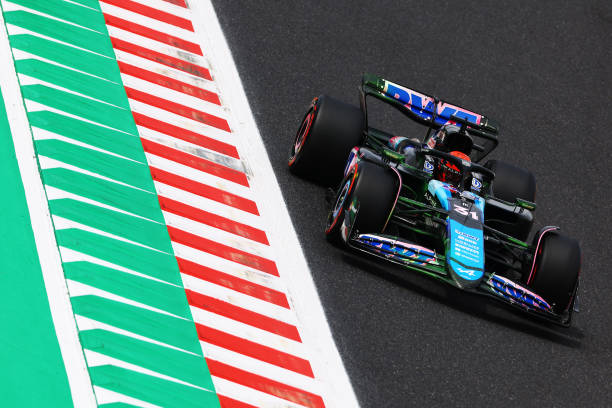 Esteban Ocon of France driving the Alpine F1 A524 Renault on track during practice ahead of the F1 Grand Prix of Japan at Suzuka International Racing...