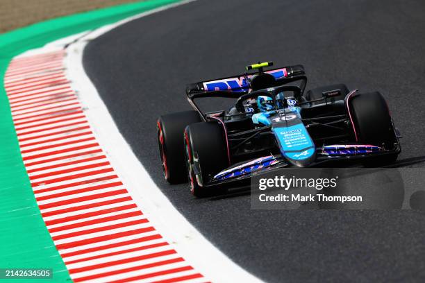 Pierre Gasly of France driving the Alpine F1 A524 Renault on track during final practice ahead of the F1 Grand Prix of Japan at Suzuka International...