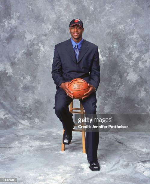 Dwyane Wade of the Miami Heat poses during the 2003/2004 NBA Draft Portrait at the Paramount Theatre at Madison Square Garden on June 26, 2003 in New...