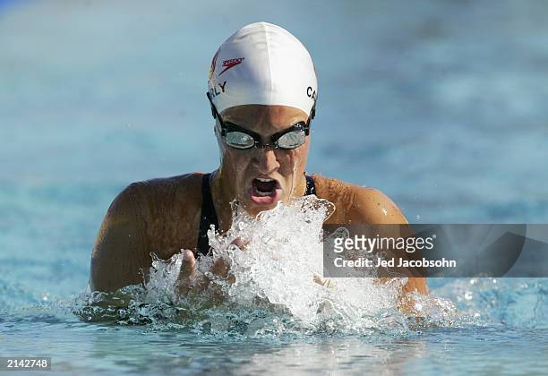 Kristen Caverly swims in the preliminary heat of the womens 200 meter breaststroke during the 36th Santa Clara International Swim Meet at the George...