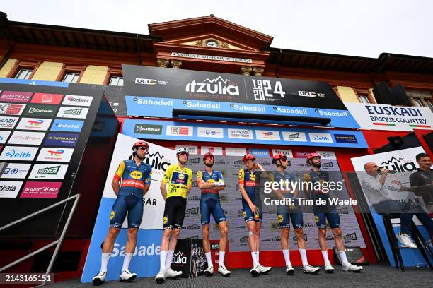 Mattias Skjelmose of Denmark- Yellow Leader Jersey, Andrea Bagioli of Italy, Julien Bernard of France, Tao Geoghegan Hart of The United Kingdom,...