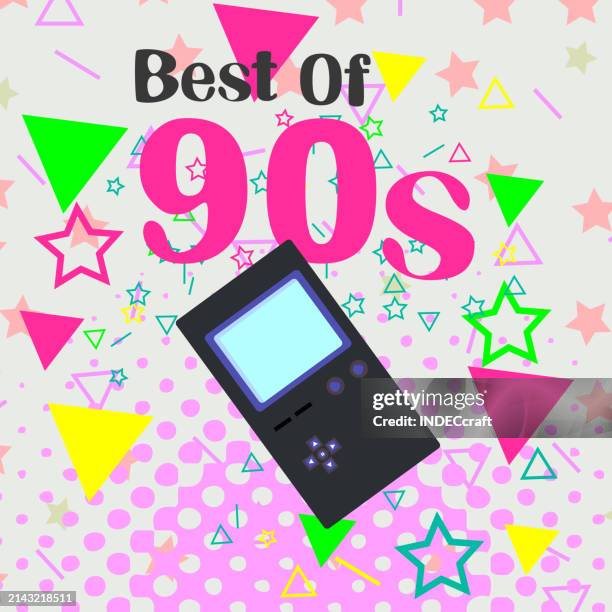 90s retro game console with background - window screen stock illustrations