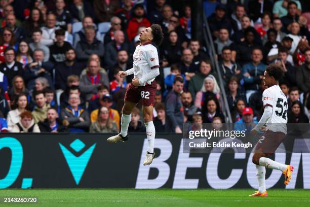 Rico Lewis of Manchester City celebrates scoring his team's second goal during the Premier League match between Crystal Palace and Manchester City at...