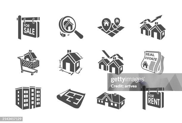 ilustrações de stock, clip art, desenhos animados e ícones de 3d real estate icon set - bens imóveis