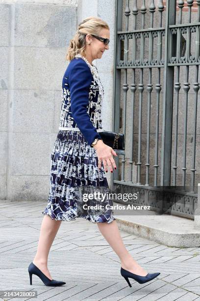 Princess Elena of Spain attends the wedding of José Luis Martínez Almeida, major of Madrid, and Teresa Urquijo at the at the Sagrado Corazon y San...