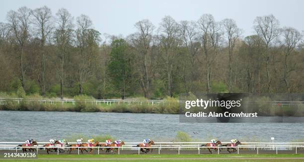 Saffie Osborne riding Duty Of Care on their way to winning The Virgin Bet Queen's Prize Handicap at Kempton Park Racecourse on April 06, 2024 in...