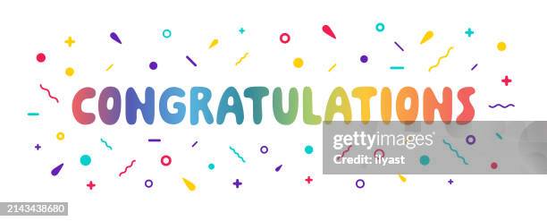 typography design with confetti for congrats - congratulations script stock illustrations