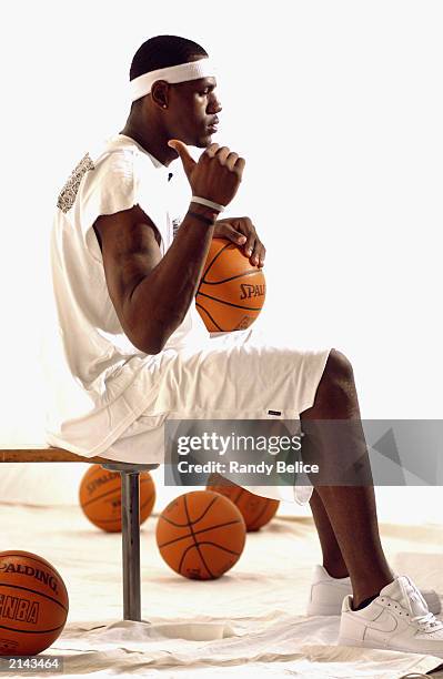 LeBron James poses for an ESPN comercial shoot as part of the NBA 2003 Pre-Draft Camp on June 8, 2003 in Chicago, Illinois. NOTE TO USER: User...