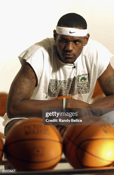 LeBron James poses for an ESPN comercial shoot as part of the NBA 2003 Pre-Draft Camp on June 8, 2003 in Chicago, Illinois. NOTE TO USER: User...