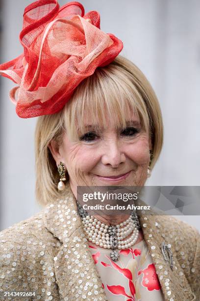 Esperanza Aguirre is seen arriving at the wedding of José Luis Martínez Almeida, major of Madrid, and Teresa Urquijo at the Sagrado Corazon y San...