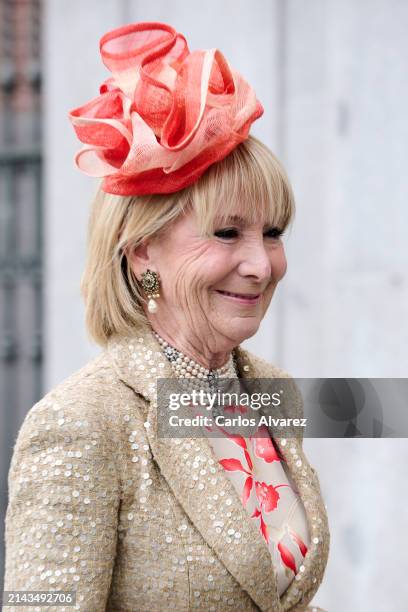 Esperanza Aguirre is seen arriving at the wedding of José Luis Martínez Almeida, major of Madrid, and Teresa Urquijo at the Sagrado Corazon y San...