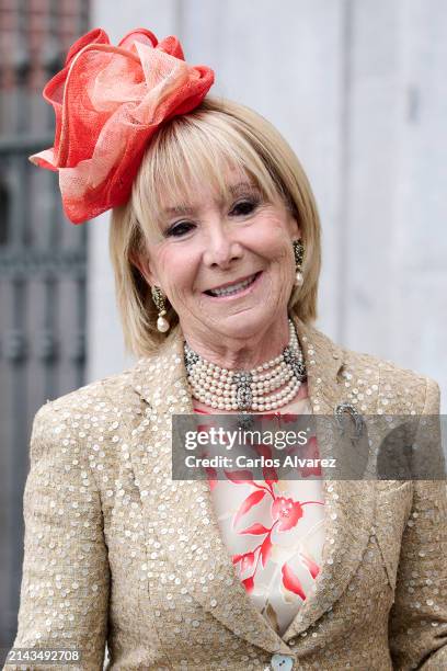 Esperanza Aguirre is seen arriving at the wedding of José Luis Martínez Almeida, major of Madrid, and Teresa Urquijo at the Sagrado Corazon y San...