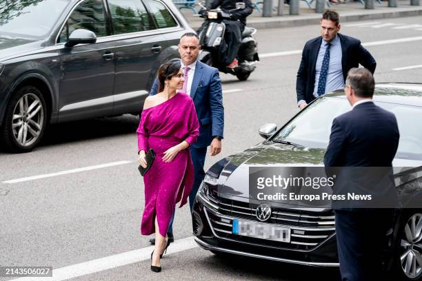 The president of the Community of Madrid, Isabel Diaz Ayuso, on her arrival at the wedding of the mayor of Madrid, Jose Luis Martinez-Almeida, and...