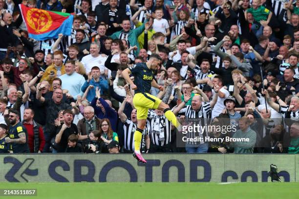 Fabian Schaer of Newcastle United celebrates scoring a goal that is later disallowed after a VAR review during the Premier League match between...