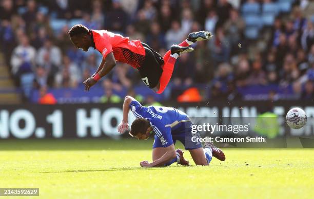 Siriki Dembele of Birmingham City is challenged by Harry Winks of Leicester City during the Sky Bet Championship match between Leicester City and...