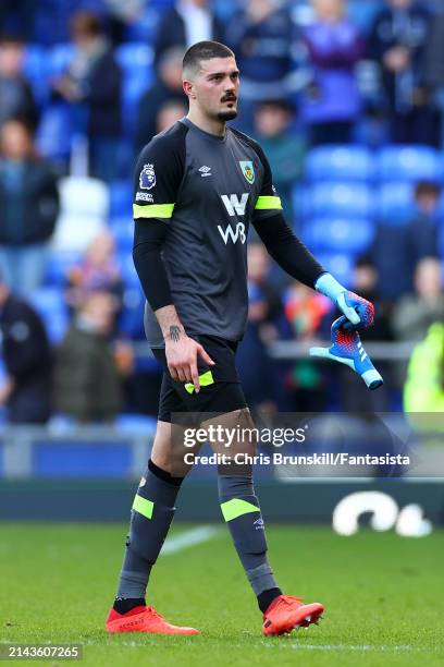 Arijanet Muric of Burnley reacts as he leaves the field following the Premier League match between Everton FC and Burnley FC at Goodison Park on...