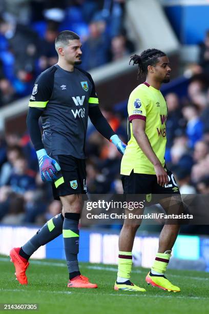 Arijanet Muric of Burnley reacts as he leaves the field following the Premier League match between Everton FC and Burnley FC at Goodison Park on...