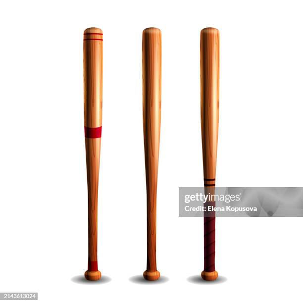 team sport concept in realistic style. baseball bats on isolated background. stylish creative vector set. - baseball bat stock illustrations
