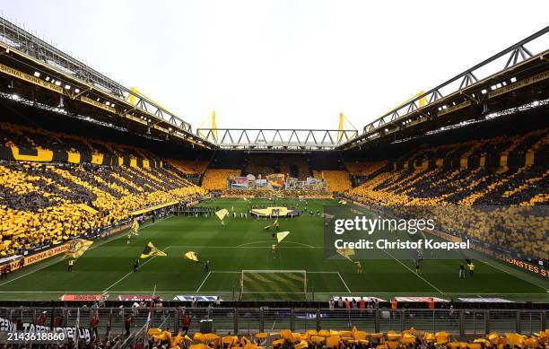 General view inside the stadium prior to the Bundesliga match between Borussia Dortmund and VfB Stuttgart at Signal Iduna Park on April 06, 2024 in...