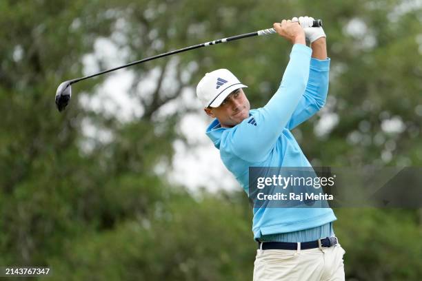 Ludvig Aberg of Sweden plays his tee shot on the 2nd hole during the third round of the Valero Texas Open at TPC San Antonio on April 06, 2024 in San...