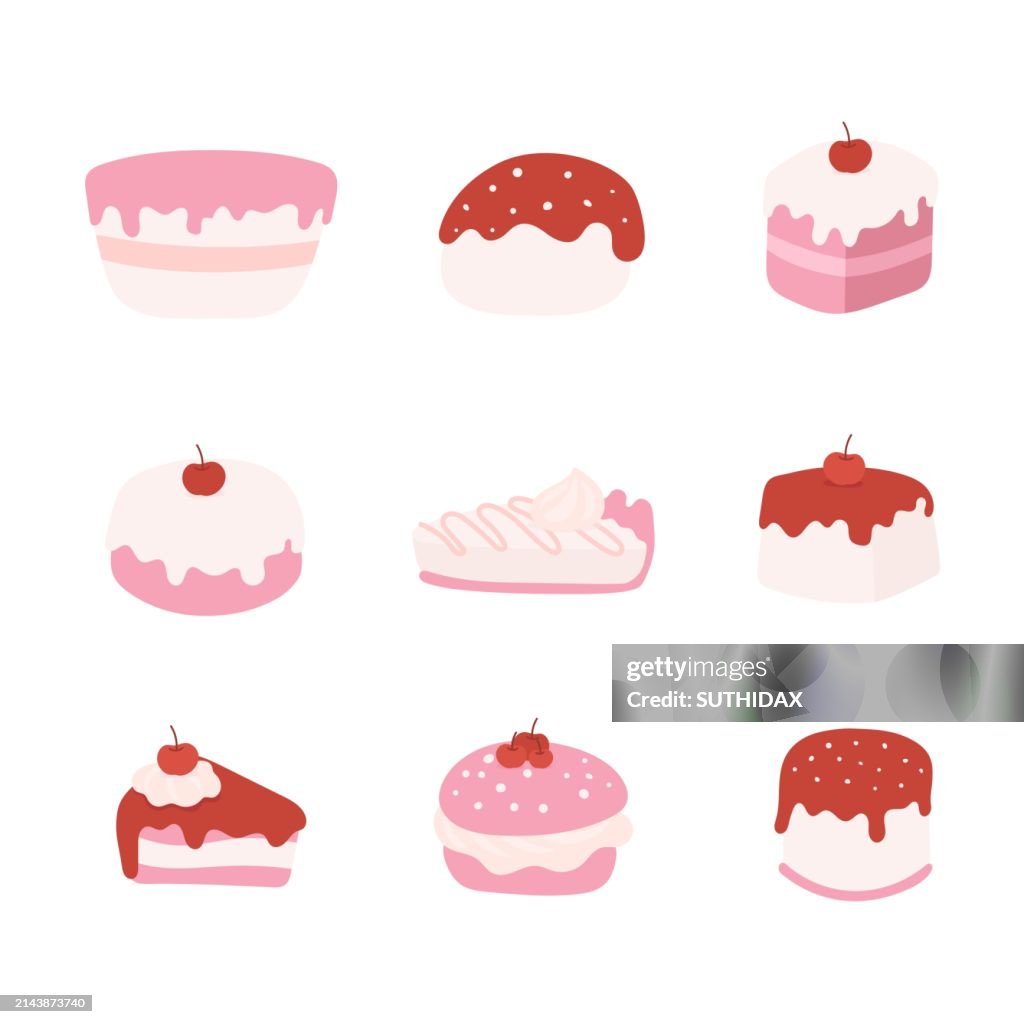 Neun Arten von rosa Tortenillustrationen