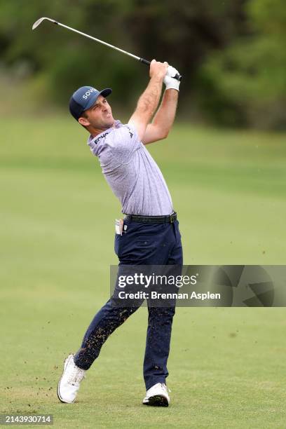 Denny McCarthy of the United States plays his second shoot on the 6th hole during the third round of the Valero Texas Open at TPC San Antonio on...