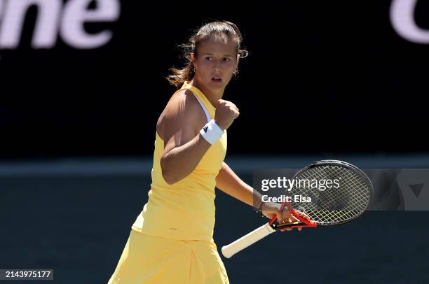 Daria Kasatkina celebrates a point win over Jessica Pegula of the United States during the semifinal match on Day 6 of the WTA 500 Credit One...