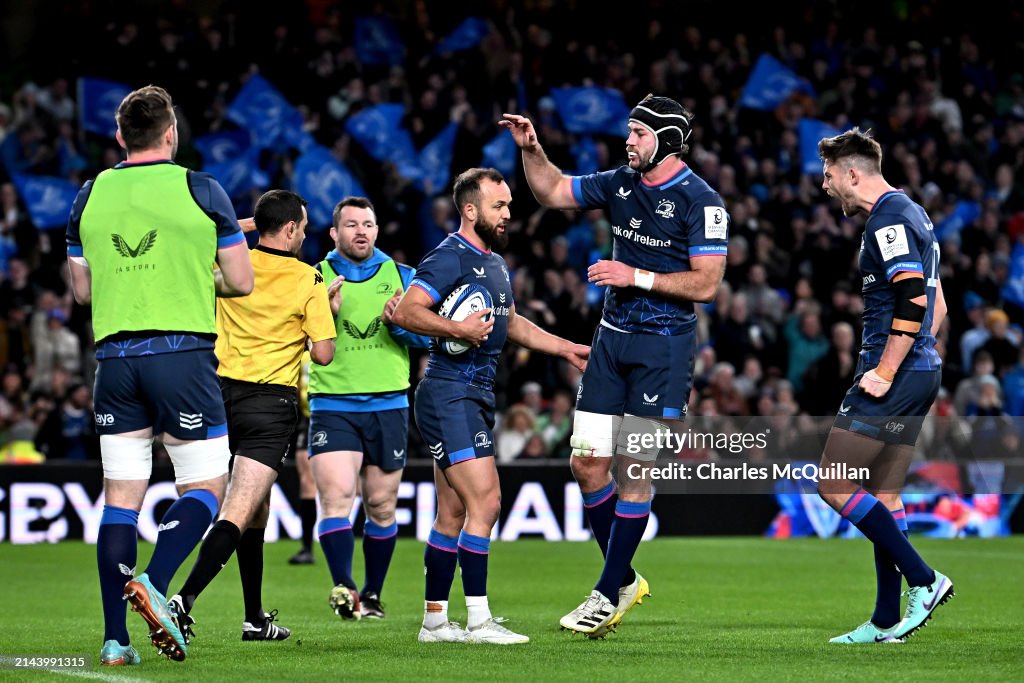 Leiscter Rugby Jamison Gibson-Park of Leinster Rugby celebrates scoring the team's ...