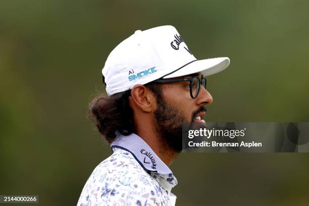 Akshay Bhatia of the United States looks on during the third round of the Valero Texas Open at TPC San Antonio on April 06, 2024 in San Antonio,...