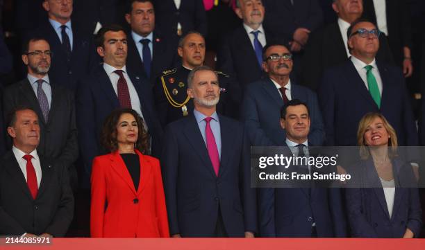 Spanish Royal Football Federation head Rafael del Amo, Spain's Minister of Budget Maria Jesus Montero, King Felipe VI of Spain and Spain's Minister...
