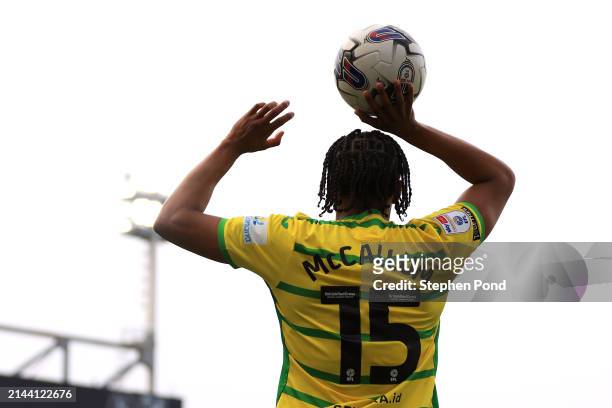 Sam McCallum of Norwich City during the Sky Bet Championship match between Norwich City and Ipswich Town at Carrow Road on April 06, 2024 in Norwich,...