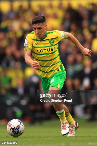 Marcelino Nunez of Norwich City during the Sky Bet Championship match between Norwich City and Ipswich Town at Carrow Road on April 06, 2024 in...