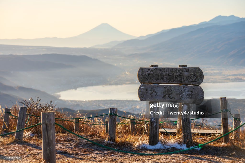 Beautiful Scenery Of Lake Suwa And Mount Fuji At Takabochi Highlands In ...