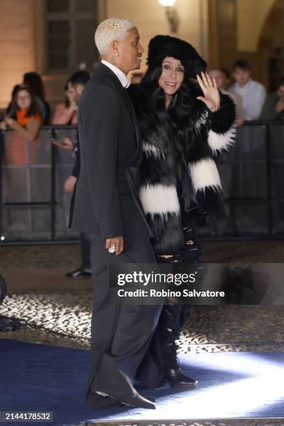 Alexander Edwards and Cher are seen at the Dolce&Gabbana 40th Anniversary party on April 06, 2024 in Milan, Italy.