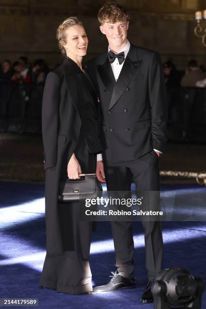 Eva Herzigova is seen with son George at the Dolce&Gabbana 40th Anniversary party on April 06, 2024 in Milan, Italy.