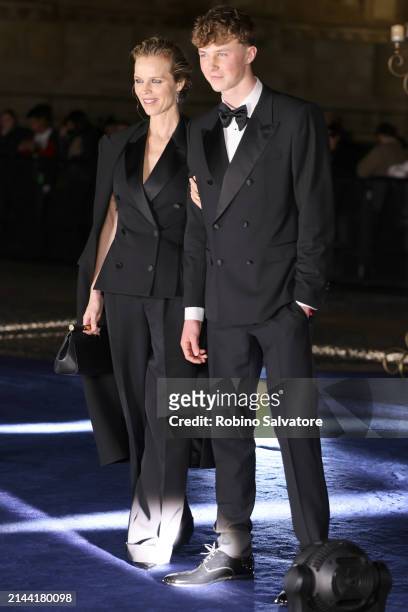 Eva Herzigova is seen with son George at the Dolce&Gabbana 40th Anniversary party on April 06, 2024 in Milan, Italy.