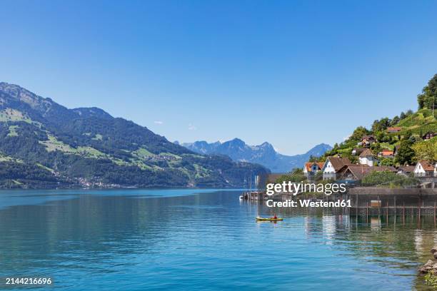 switzerland, st gallen canton, quinten, village on shore of lake walensee in summer - st gallen canton stock pictures, royalty-free photos & images